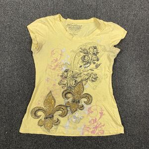 Rocker Girl T Shirt Yellow Grunge Grunge Y2K Short Sleeve Shirt Size Large